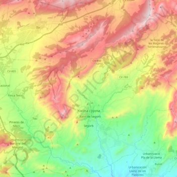 Carte topographique Xixona / Jijona, altitude, relief