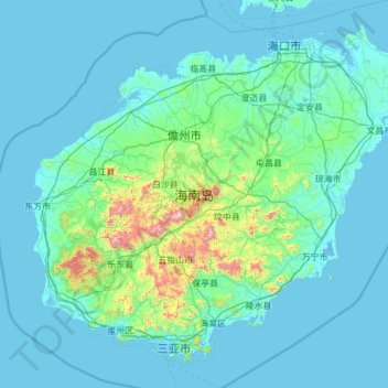 Carte topographique 海南岛, altitude, relief