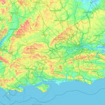 Carte topographique South East England, altitude, relief