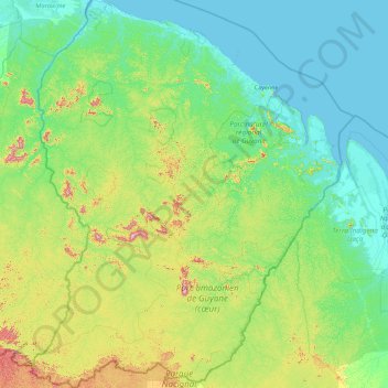 Carte topographique Französisch-Guayana, altitude, relief