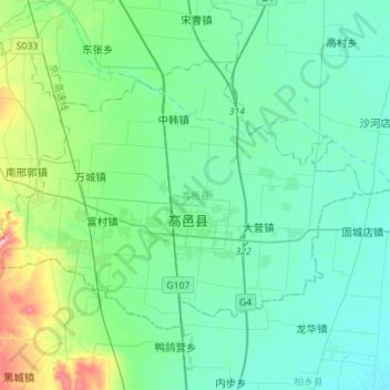 Carte topographique 高邑县, altitude, relief