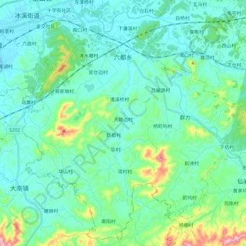 Carte topographique 六都乡, altitude, relief