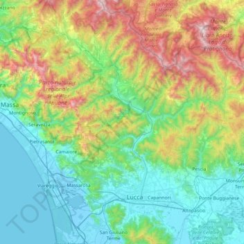 Carte topographique Serchio, altitude, relief