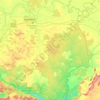 Carte topographique Jagdalpur Tahsil, altitude, relief