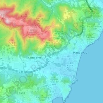 Carte topographique Castell-Platja d'Aro, altitude, relief