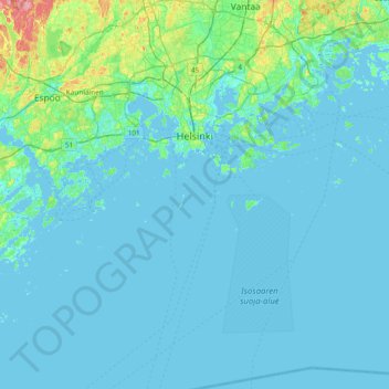 Carte topographique Helsinki, altitude, relief