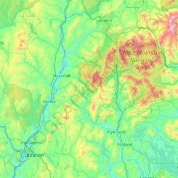 Carte topographique Grafton County, altitude, relief