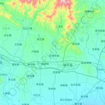 Carte topographique 镇平县, altitude, relief