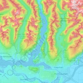 Carte topographique Burrard Inlet, altitude, relief