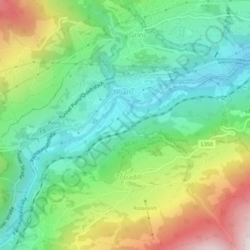 Carte topographique Pians, altitude, relief