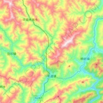 Carte topographique 平通镇, altitude, relief