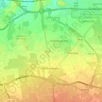 Carte topographique Eucalyptus, altitude, relief