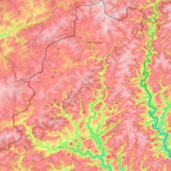 Carte topographique Canton Clervaux, altitude, relief