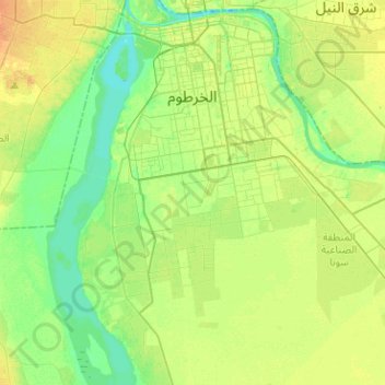 Carte topographique Khartoum, altitude, relief