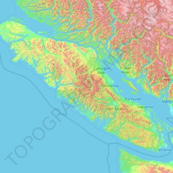 Carte topographique Île de Vancouver, altitude, relief