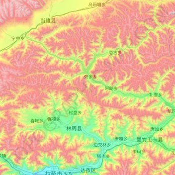 Carte topographique 林周县, altitude, relief