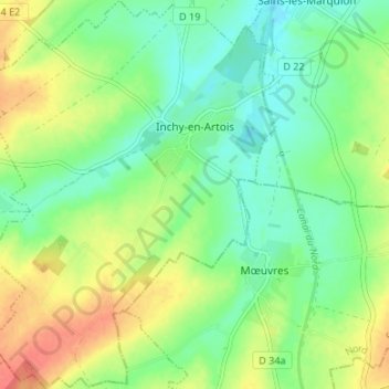 Carte topographique Inchy-en-Artois, altitude, relief