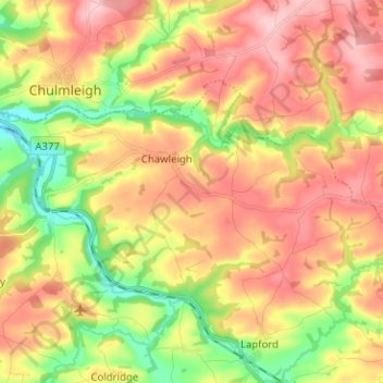 Carte topographique Chawleigh, altitude, relief