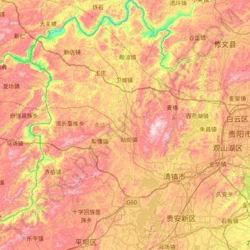 Carte topographique 清镇市, altitude, relief