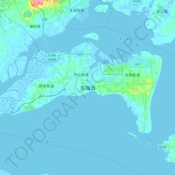 Carte topographique 东海岛, altitude, relief