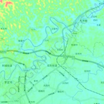 Carte topographique 双东街道, altitude, relief