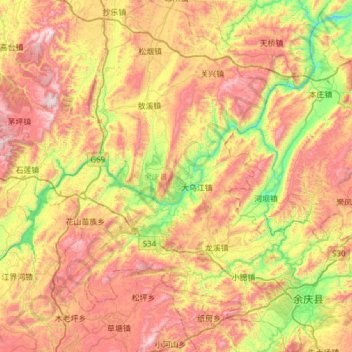 Carte topographique 余庆县, altitude, relief
