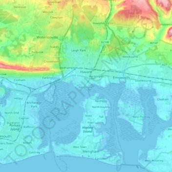 Carte topographique Havant, altitude, relief