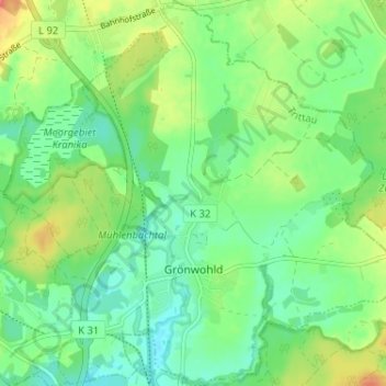 Carte topographique Grönwohld, altitude, relief