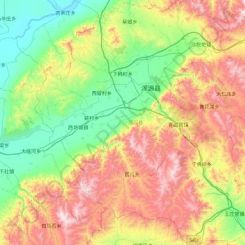 Carte topographique 浑源县, altitude, relief