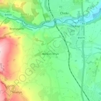 Carte topographique Weston Rhyn, altitude, relief