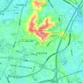 Carte topographique 白莲池街道, altitude, relief