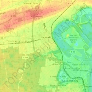 Carte topographique Lingenfeld, altitude, relief