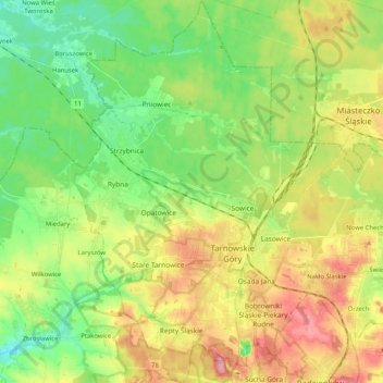 Carte topographique Tarnowskie Góry, altitude, relief