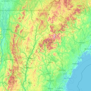 Carte topographique New Hampshire, altitude, relief