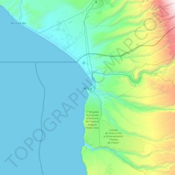 Carte topographique Arica, altitude, relief