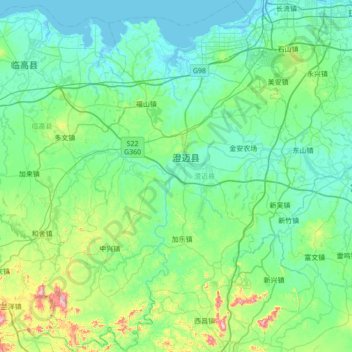 Carte topographique 澄迈县, altitude, relief