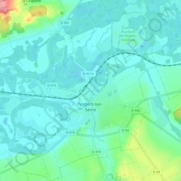 Carte topographique Nogent-sur-Seine, altitude, relief