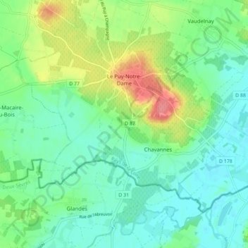Carte topographique Le Puy-Notre-Dame, altitude, relief