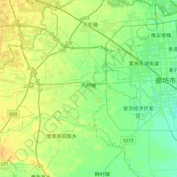 Carte topographique 九州镇, altitude, relief