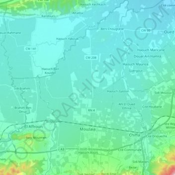 Carte topographique Mouzaia, altitude, relief