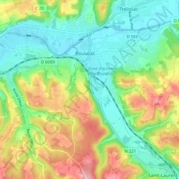 Carte topographique Boulazac, altitude, relief