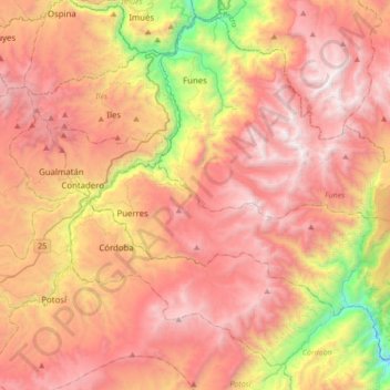 Carte topographique Funes, altitude, relief