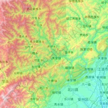 Carte topographique 北川羌族自治县, altitude, relief
