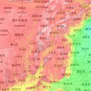 Carte topographique 山西省, altitude, relief
