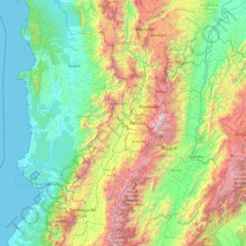 Carte topographique Río Cauca, altitude, relief