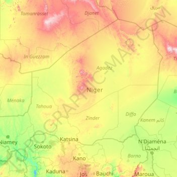 Carte topographique Niger, altitude, relief