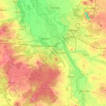 Carte topographique Bennewitz, altitude, relief