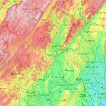 Carte topographique Passaic County, altitude, relief