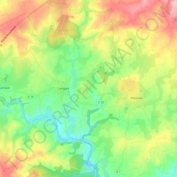 Carte topographique Langast, altitude, relief