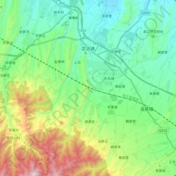 Carte topographique 定远镇, altitude, relief